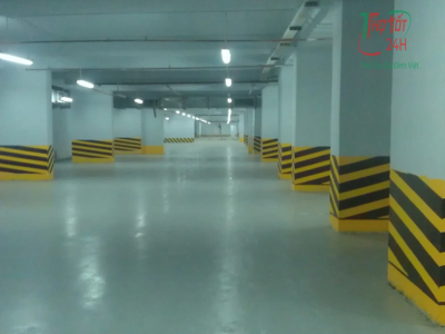 Hầm gửi xe chung cư khô ráo thẩm mỹ sau khi thi công chống thấm tầng hầm triệt để