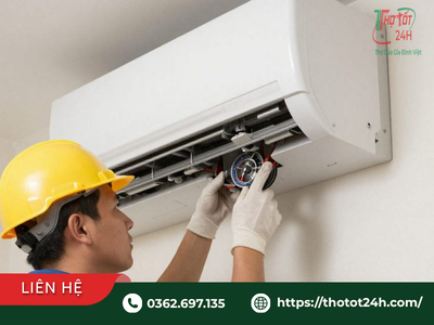 Thợ điện lạnh đang kiểm tra dàn lạnh để xác định máy lạnh không lạnh nguyên nhân do đâu