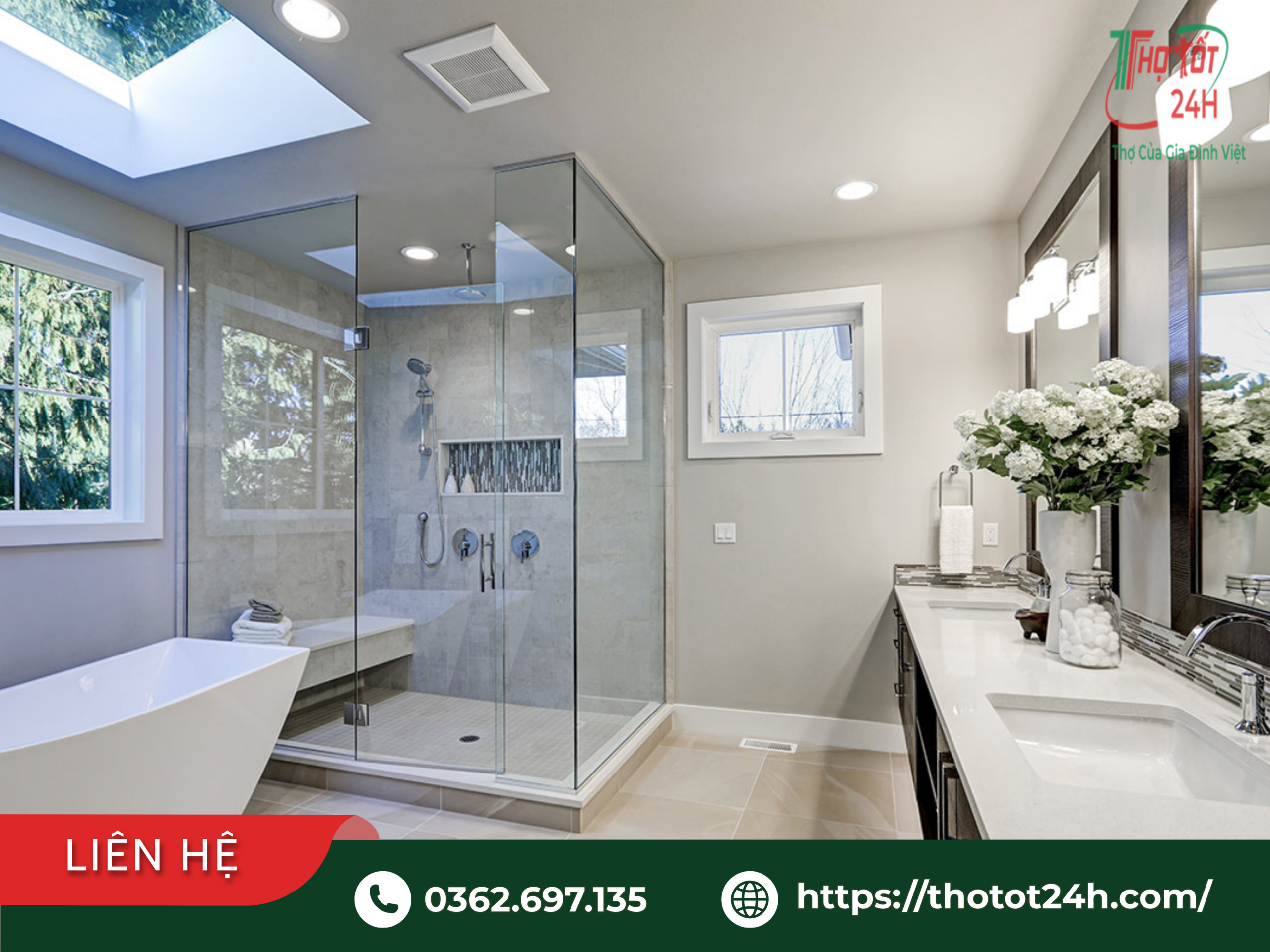 Phòng tắm hoàn thiện sau khi áp dụng bảng giá chống thấm nhà vệ sinh theo m2 đạt chuẩn