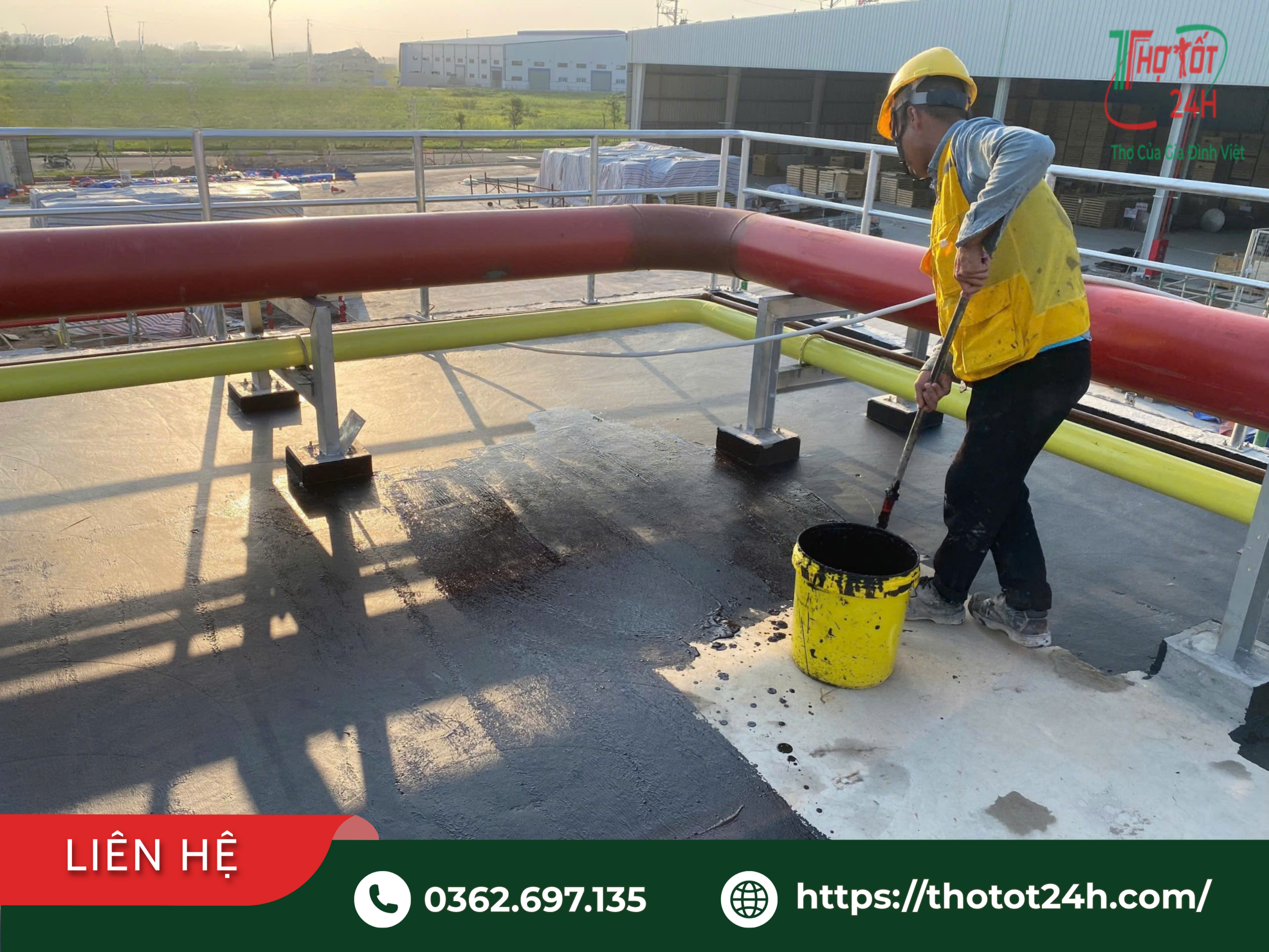 Thợ quét màng chống thấm sàn bê tông sân thượng theo bảng giá chống thấm sân thượng theo m2
