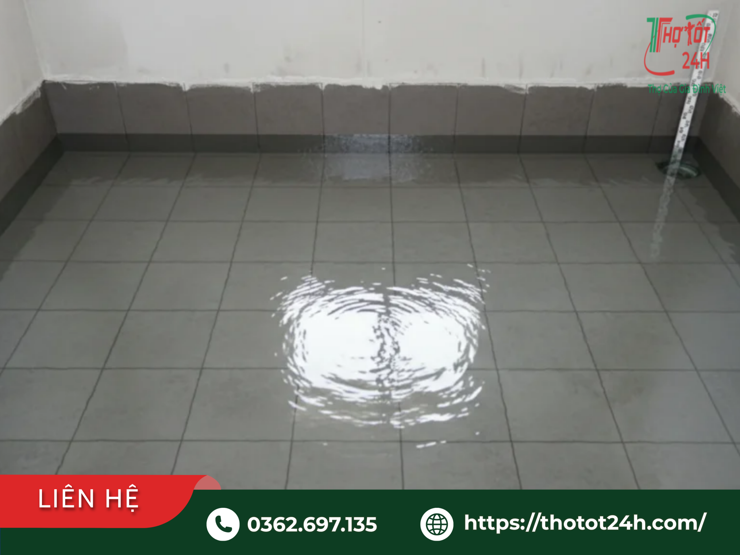 Chuẩn bị bề mặt và bo chân tường trước khi ngâm thử nước chống thấm nhà vệ sinh