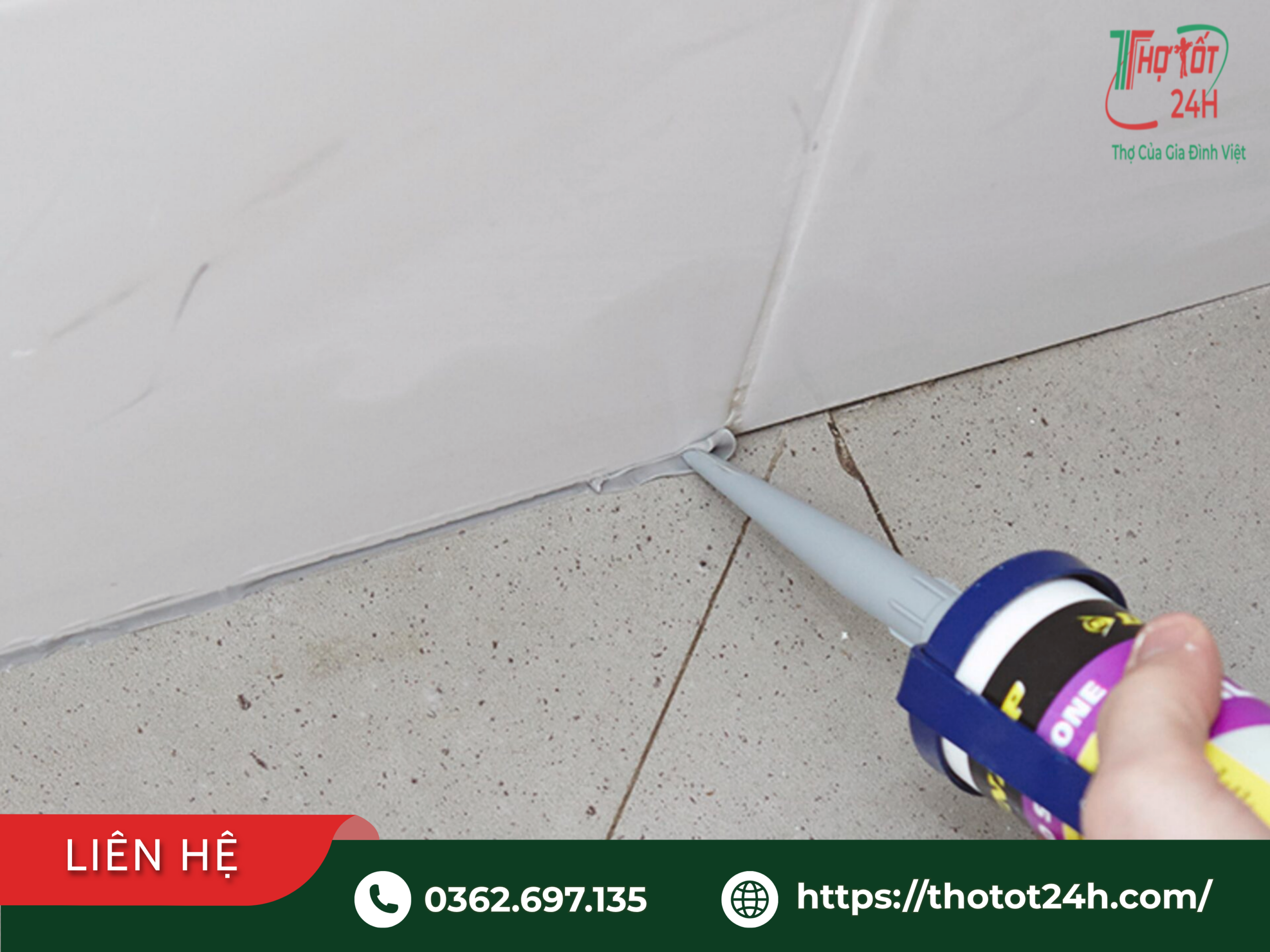 Trám keo silicone chân tường chống thấm nhà vệ sinh không cần đục