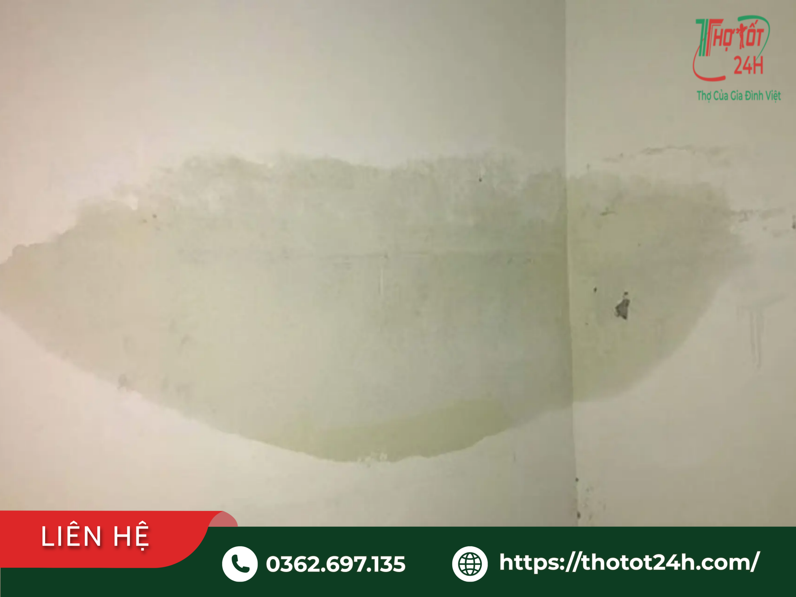 Tường phòng ngủ bị ẩm mốc loang lổ do thấm nước từ khu vực nhà vệ sinh